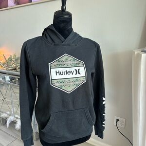 Hurley Black Zip-Up Style Hooded Sweatshirt with Geometric Logo